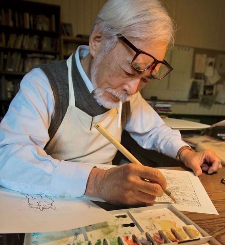 Hayao Miyazaki working on The Wind Rises