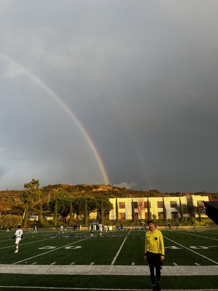 A rainbow soars over the West LA field during a soccer game earlier in the season.