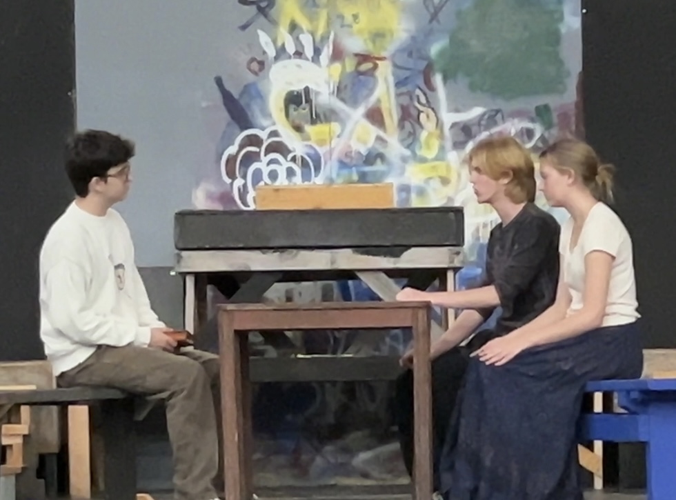 AMPA students Micah Rosenthal, Clementine Jones, and Thomas Vandeman rehearse a scene from The Crucible. 