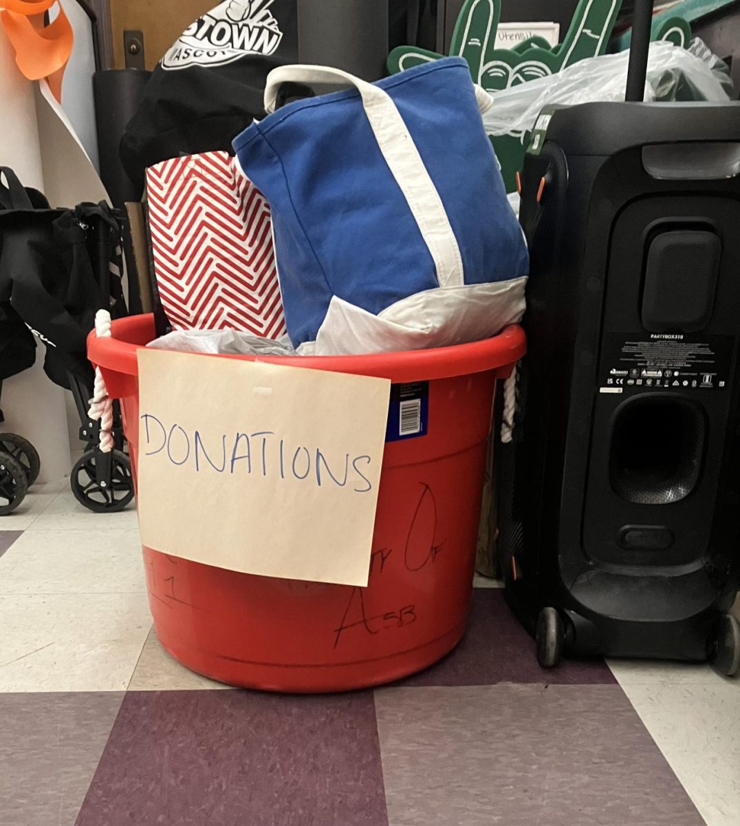 A bin filled with donations for those in need.