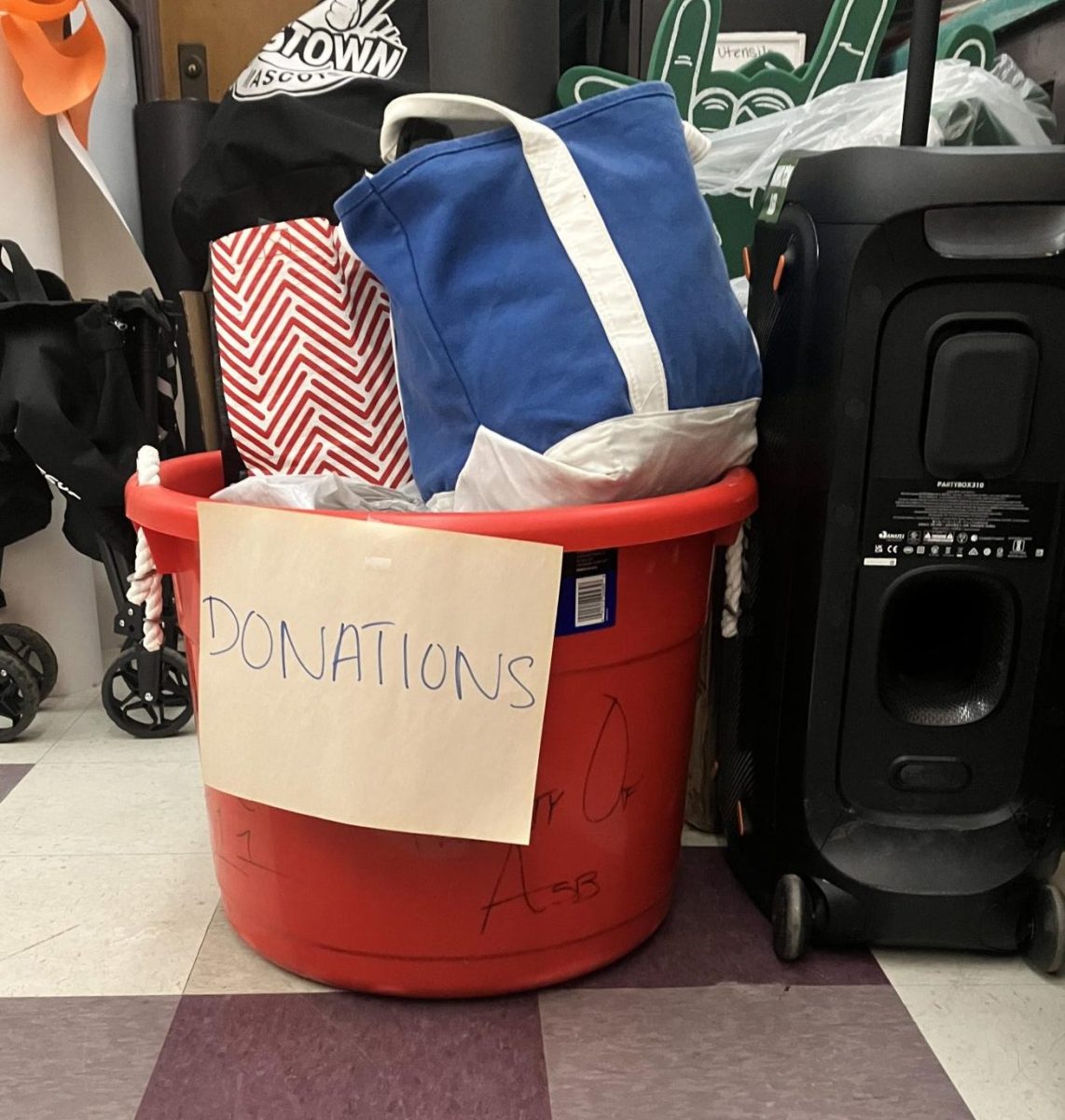 A bin filled with donations for those in need.