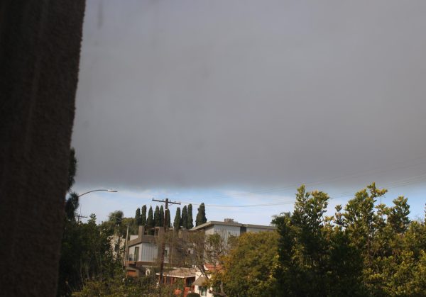 Smoke from the Altadena fire is visible from the Tech building.