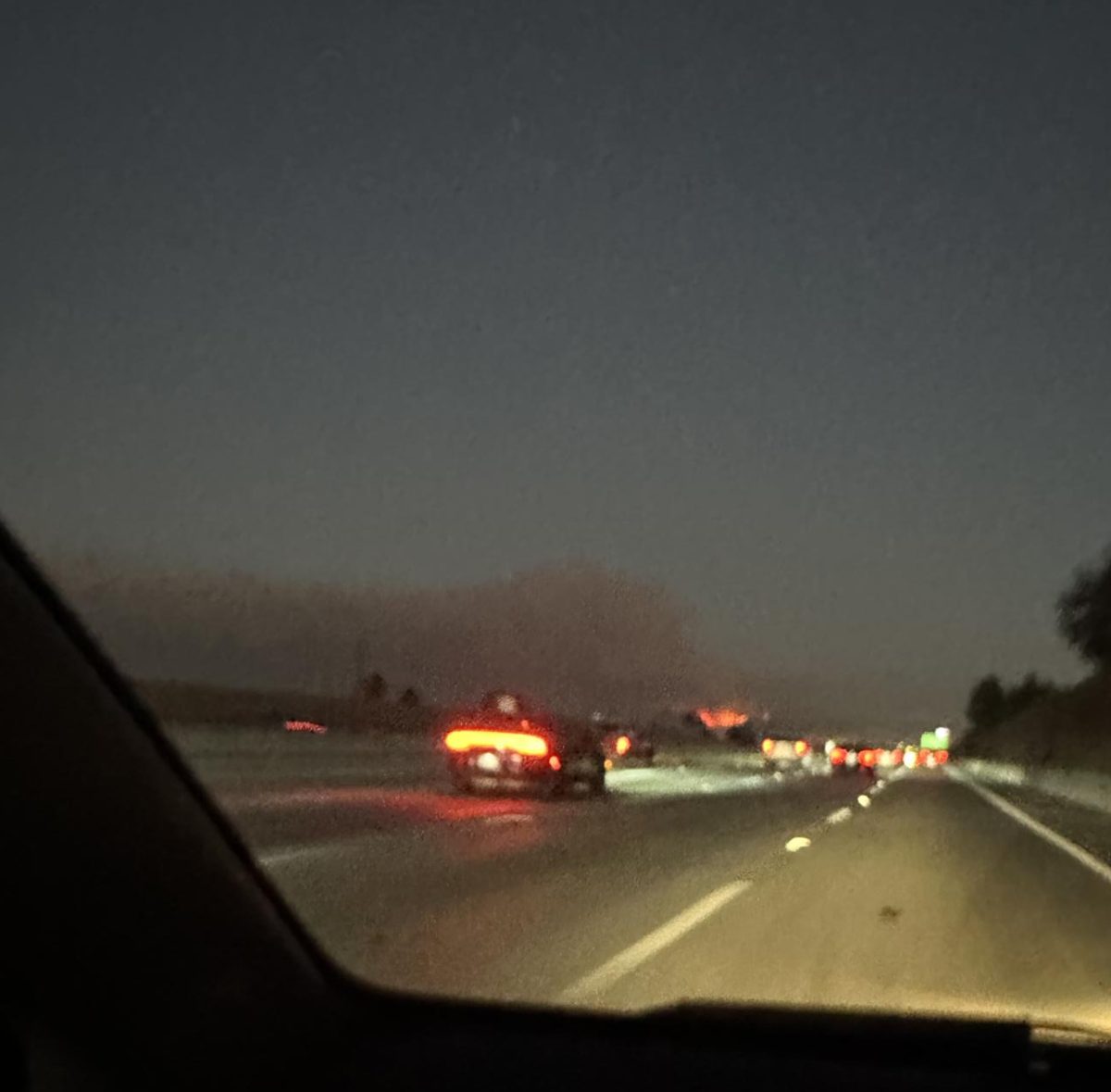 The 405 highway admidst the Palisades fire. 