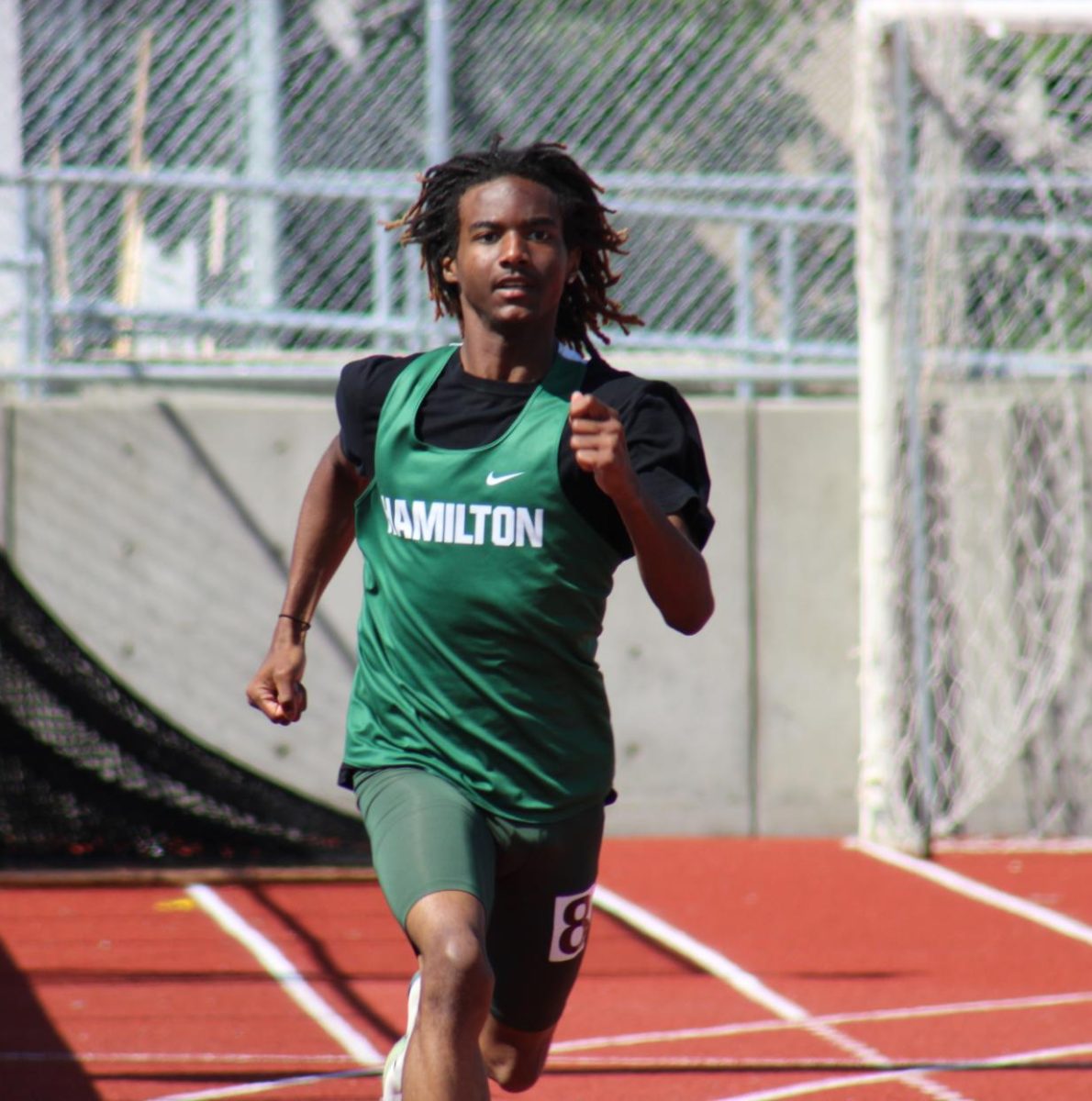 John Williams focuses in his 400 meter race, demonstrating great form