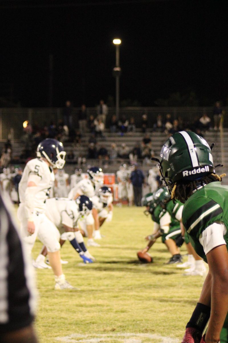 Hamilton lines up for the snap at the line of scrimmage.