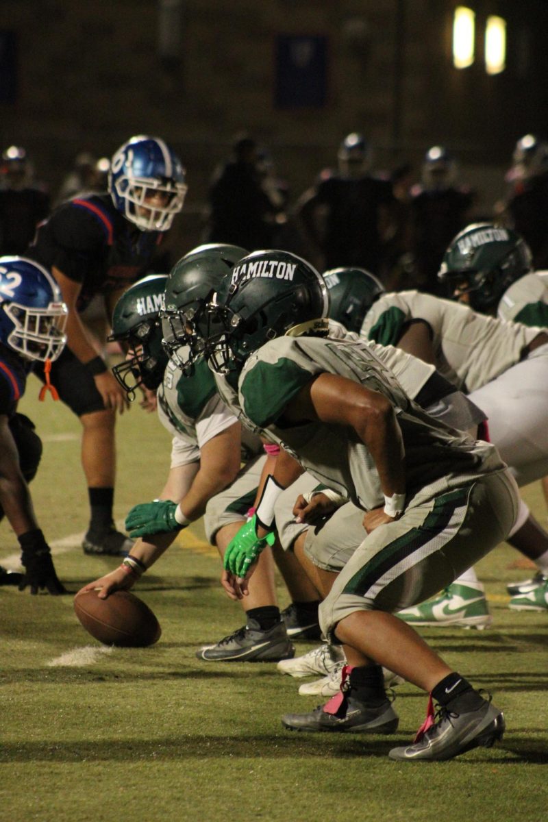 Hamilton Yankees line up for the snap at the line of scrimmage in the 2nd quarter. 